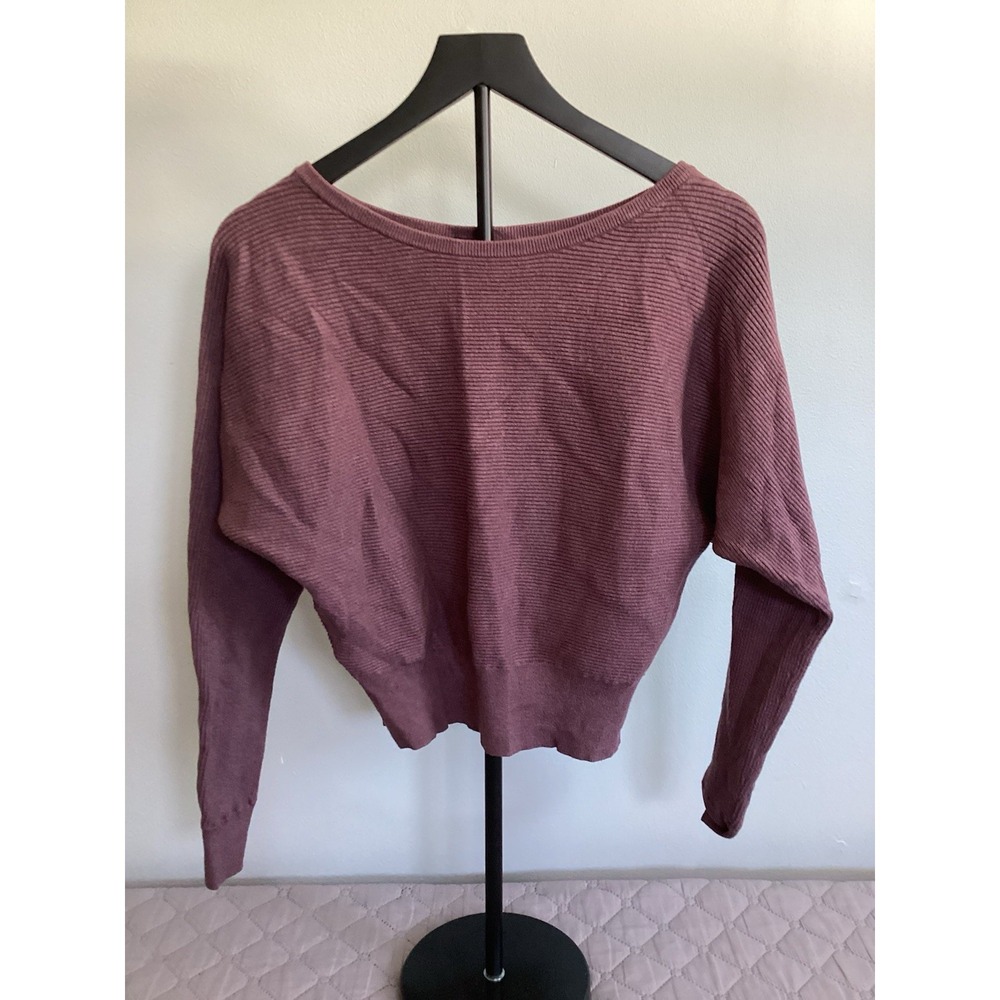 Express Batwing Sweater Women Small Red Burgundy Ribbed Long Sleeve Round Neck
